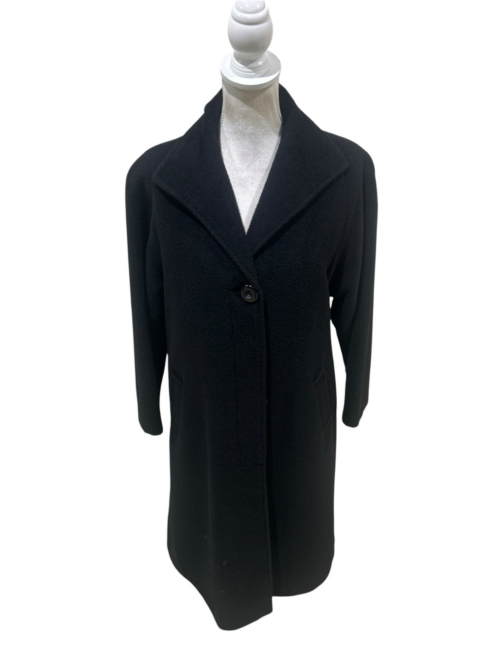 Jones New York wool blend lined Black Single-Button Trench Coat longline size 6